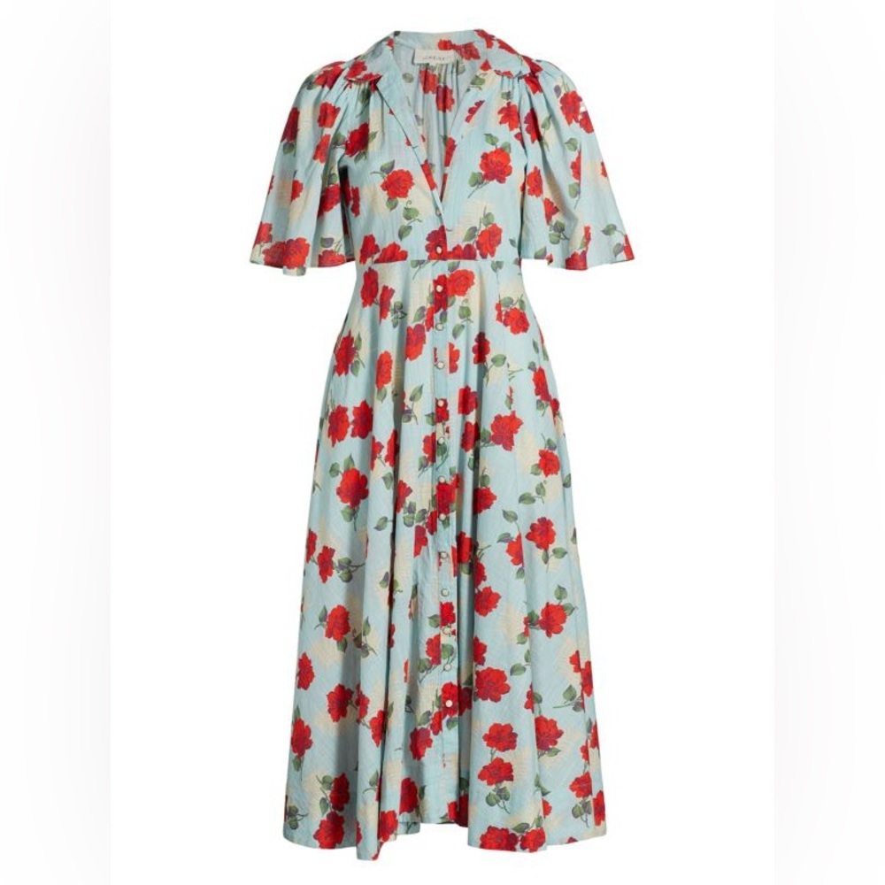 The Great Bridge Floral Midi Dress Blue Red Cotton Size 0 / XS - Picture 10 of 15